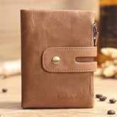 Men Women Retro Genuine Leather Tri-fold Wallet Card Holder Double Zipper